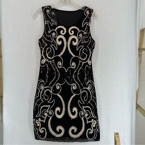 NWT Man Tian Sequence Sleeveless Mini Dress Swirl Small‎ Black